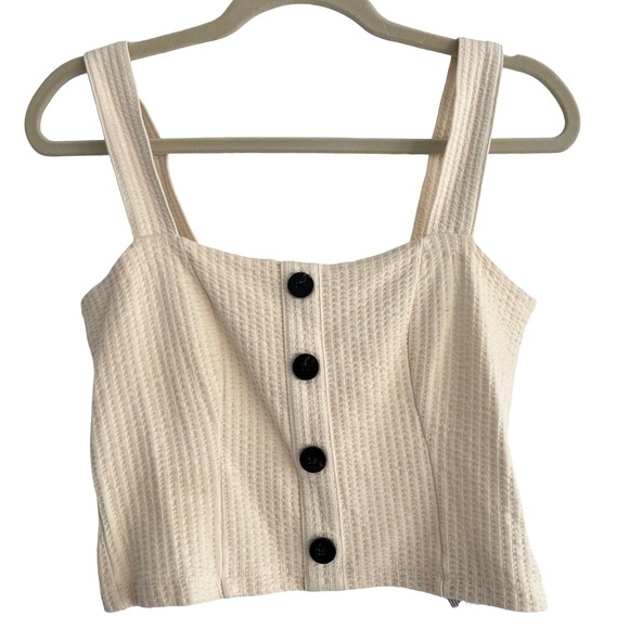 SCOTCH & SODA Cream Organic Cotton Seersucker Square Neck Crop Tank Top M - Picture 1 of 11